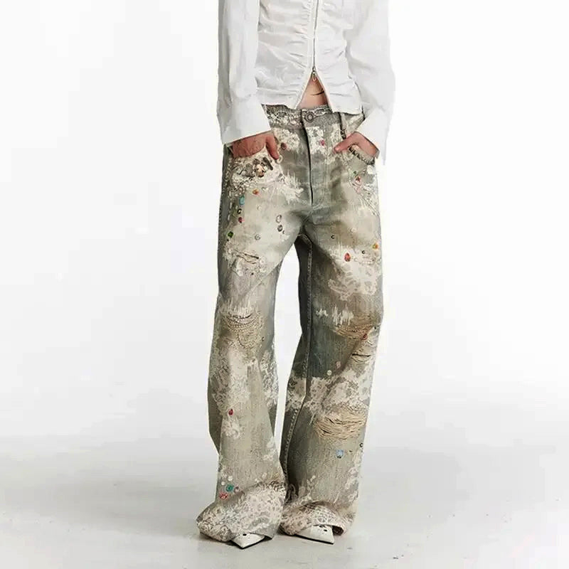Clara Duval Distressed Art Washed Jeans