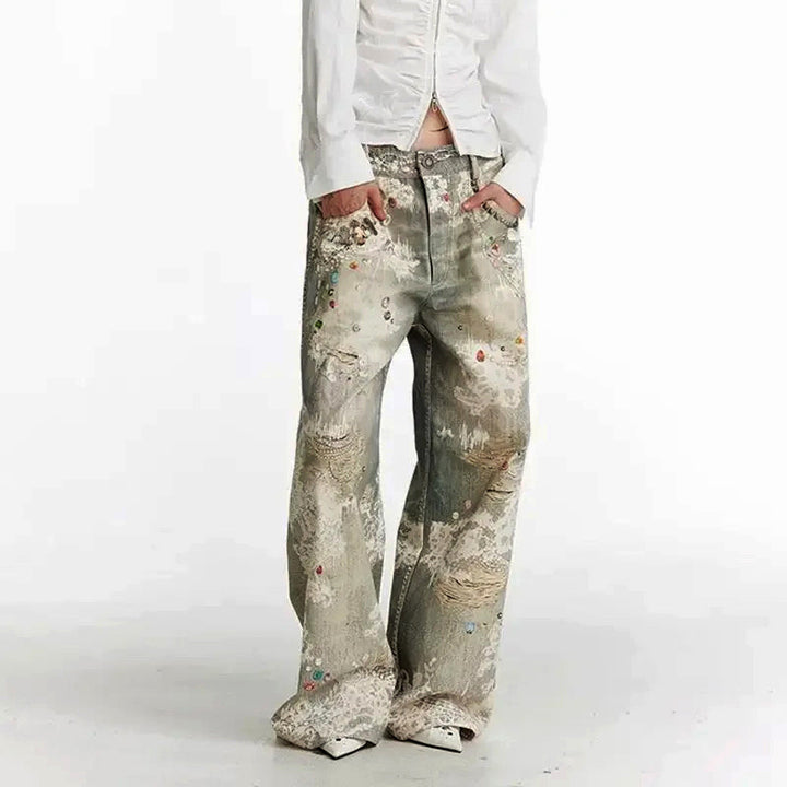 Clara Duval Distressed Art Washed Jeans