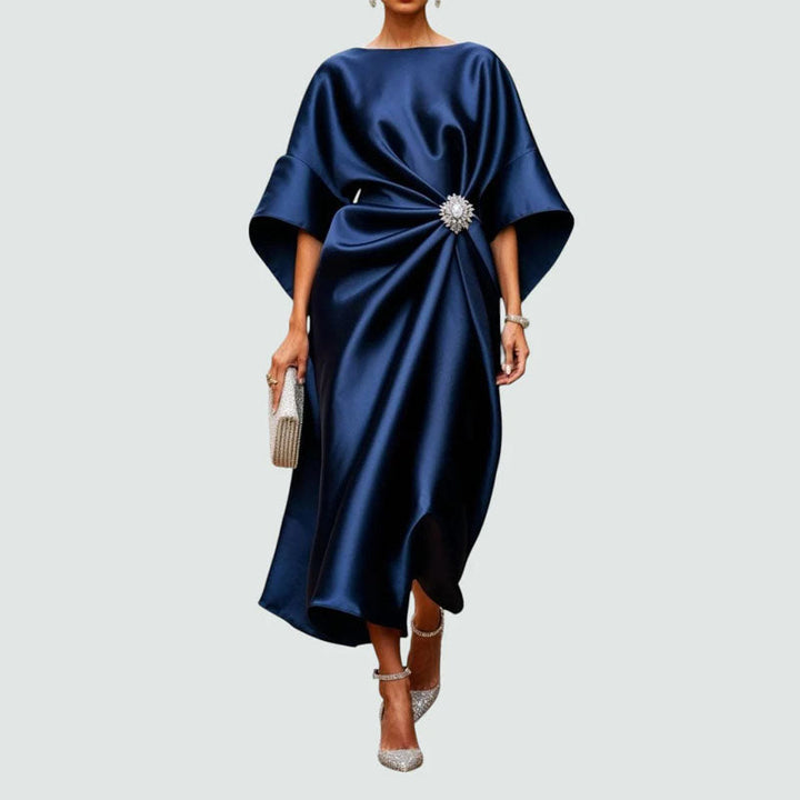 Clara Duval Draped Midi Dress with Wide Sleeves