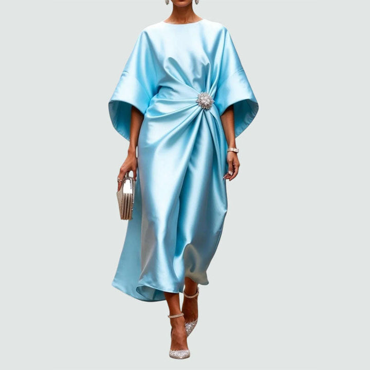 Clara Duval Draped Midi Dress with Wide Sleeves