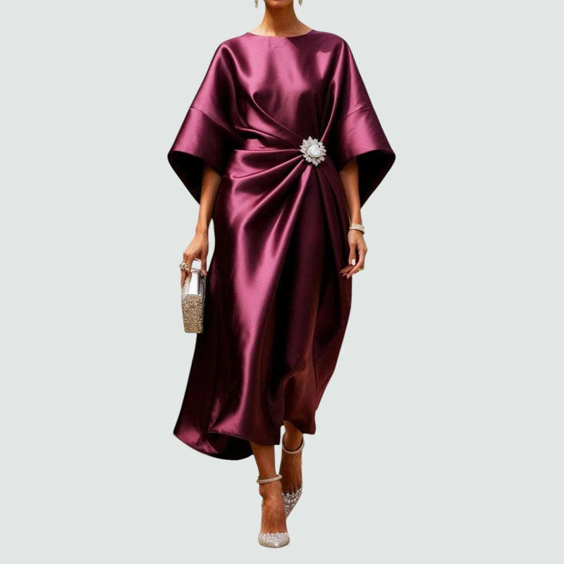 Clara Duval Draped Midi Dress with Wide Sleeves