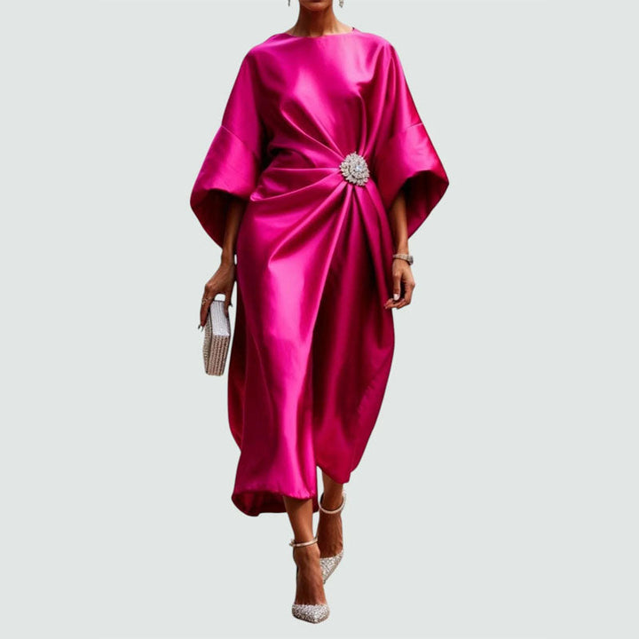 Clara Duval Draped Midi Dress with Wide Sleeves