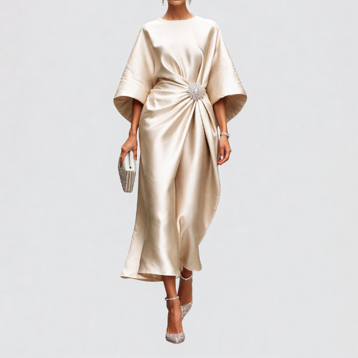 Clara Duval Draped Midi Dress with Wide Sleeves