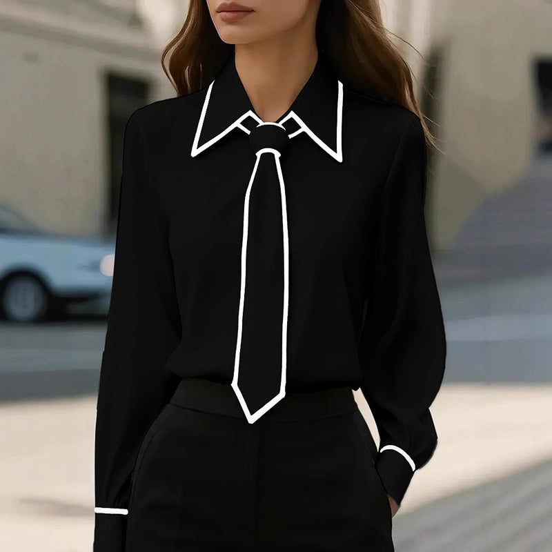 Clara Duval Elegant Blouse with Contrast Tie