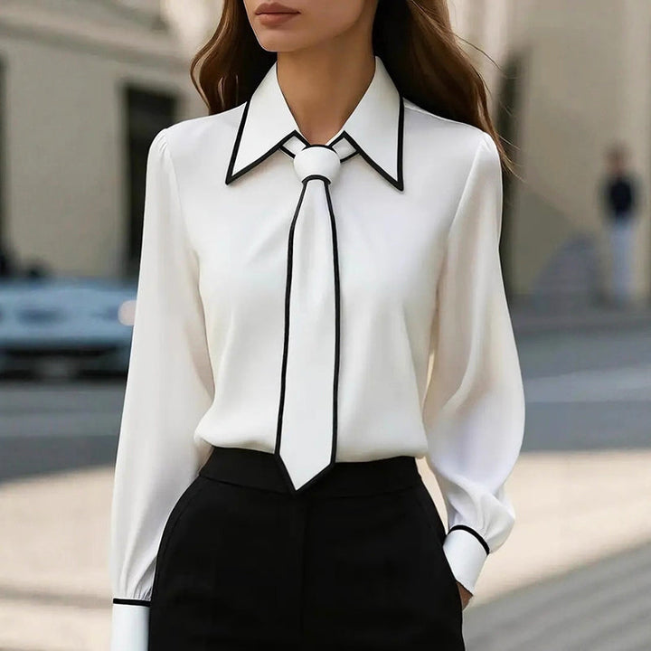 Clara Duval Elegant Blouse with Contrast Tie