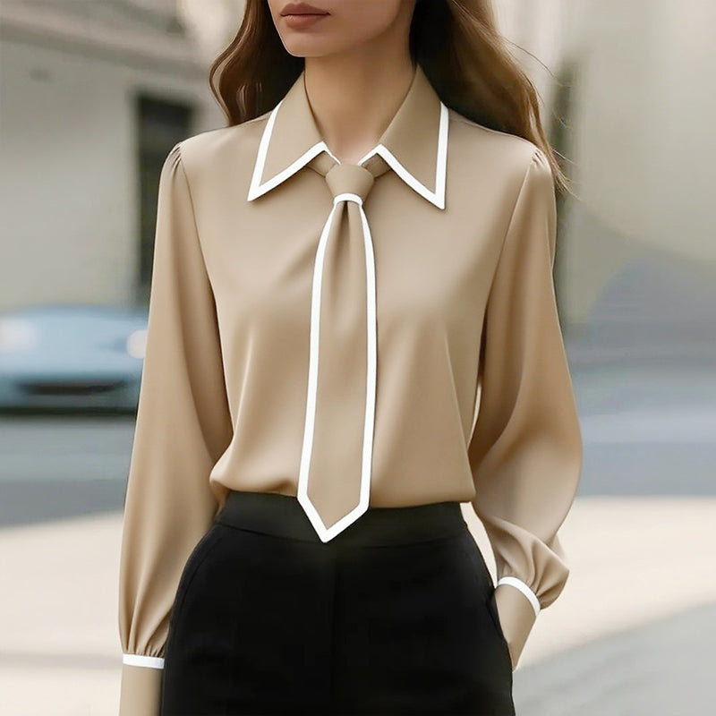 Clara Duval Elegant Blouse with Contrast Tie