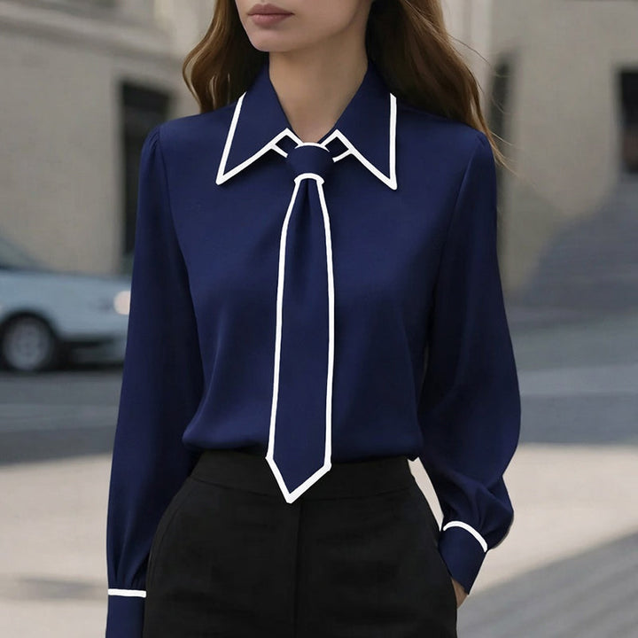 Clara Duval Elegant Blouse with Contrast Tie