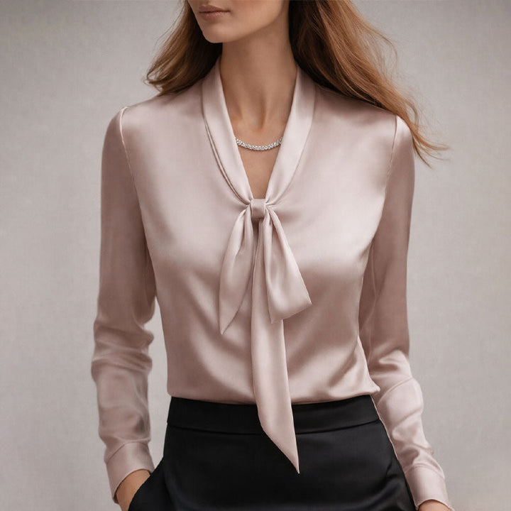 Clara Duval Elegant Bow Tie Neck Blouse