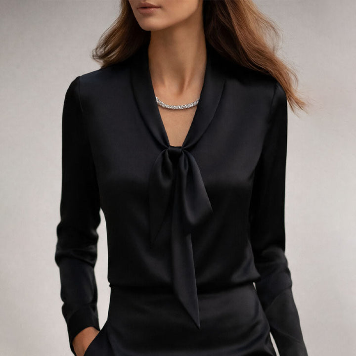Clara Duval Elegant Bow Tie Neck Blouse