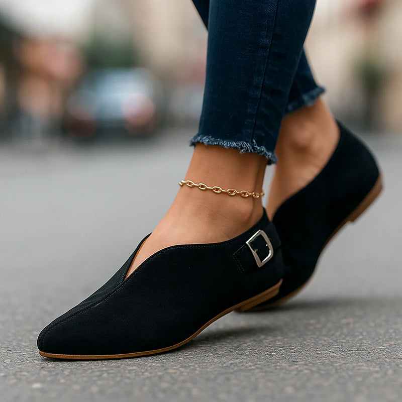 Clara Duval Flat Loafers with Side Buckle