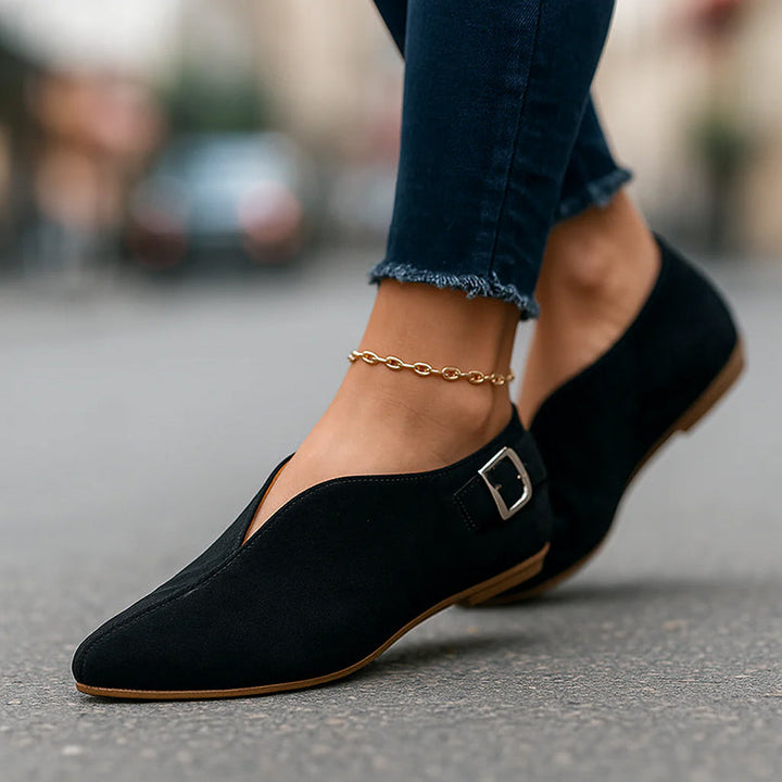 Clara Duval Flat Loafers with Side Buckle