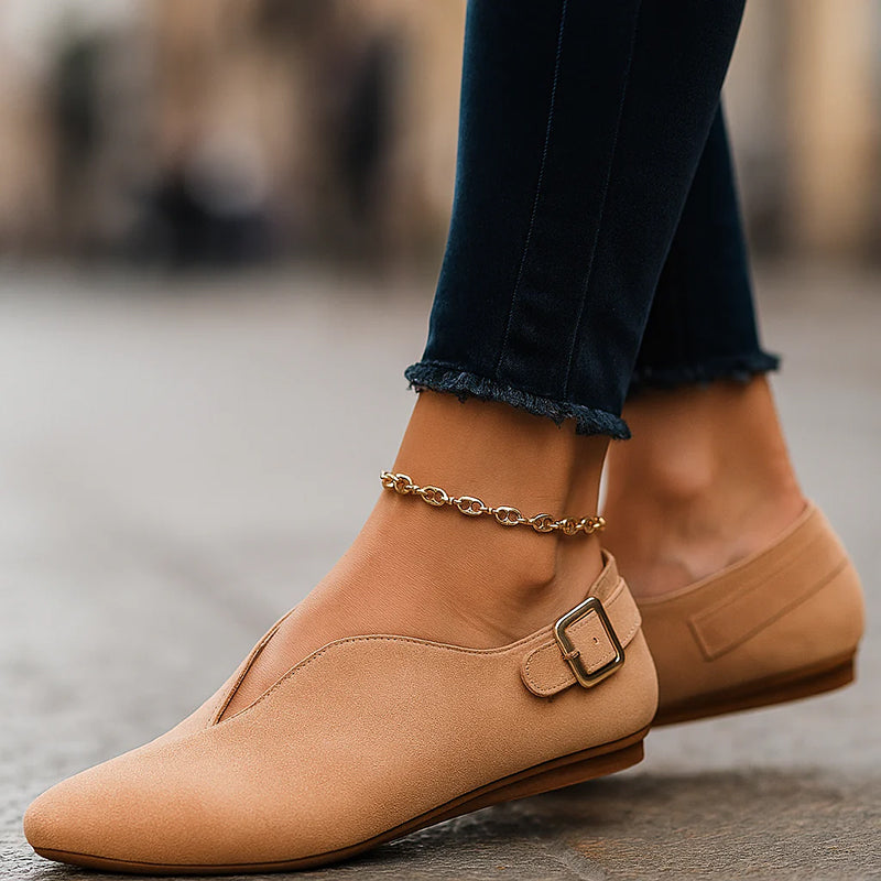 Clara Duval Flat Loafers with Side Buckle