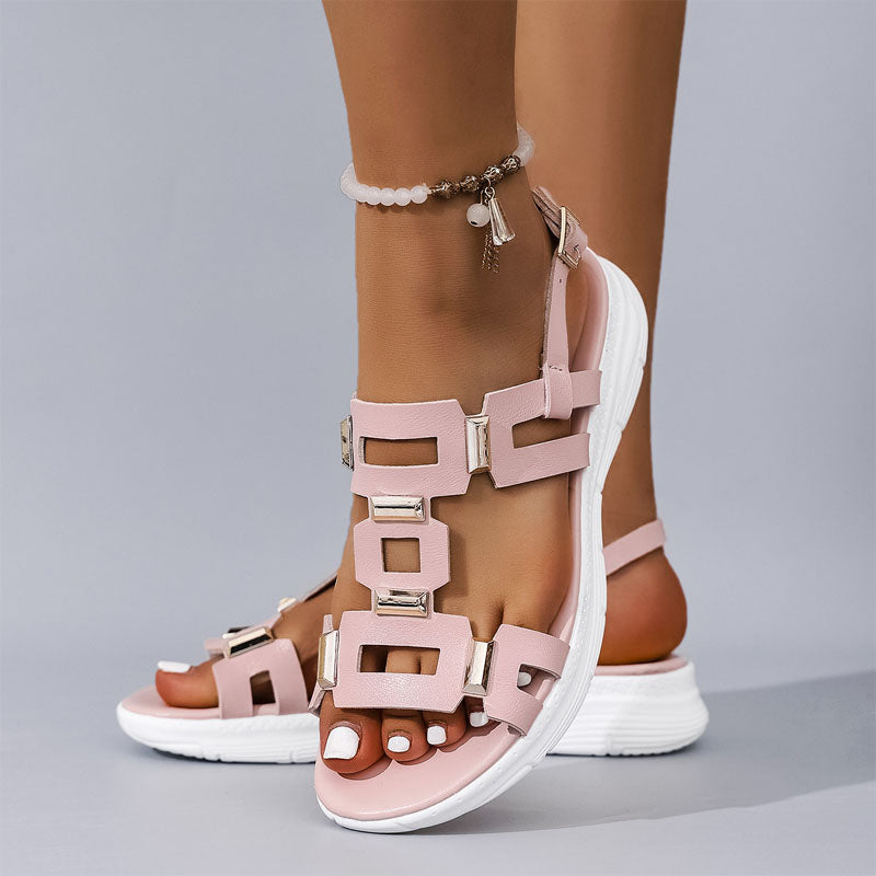 Clara Duval Flat Sandals with Buckle Strap
