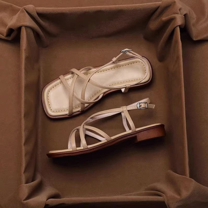 Clara Duval Flat Sandals with Cross Strap Design
