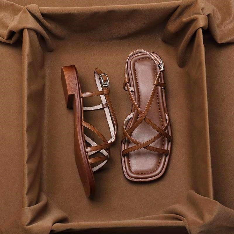 Clara Duval Flat Sandals with Cross Strap Design