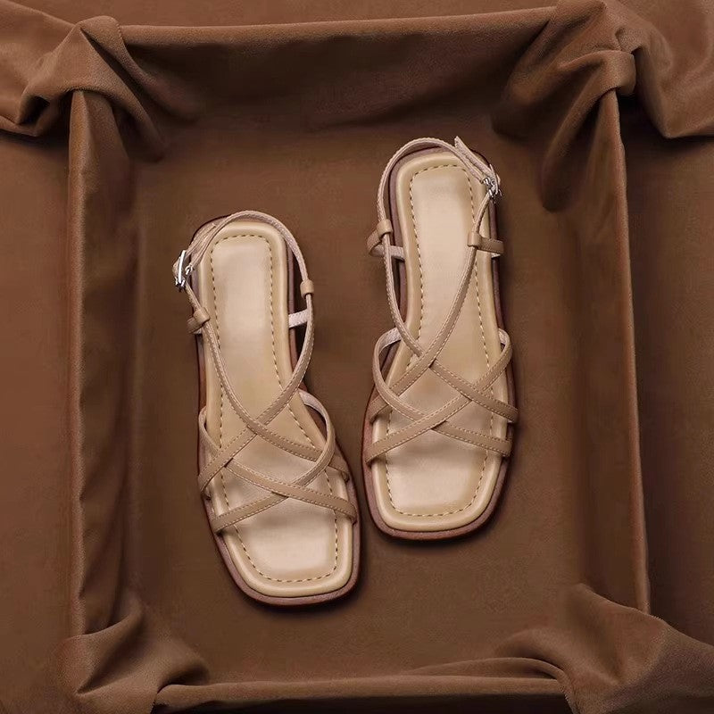 Clara Duval Flat Sandals with Cross Strap Design