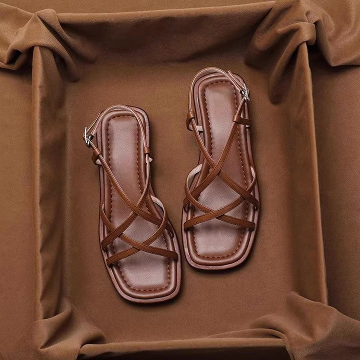 Clara Duval Flat Sandals with Cross Strap Design