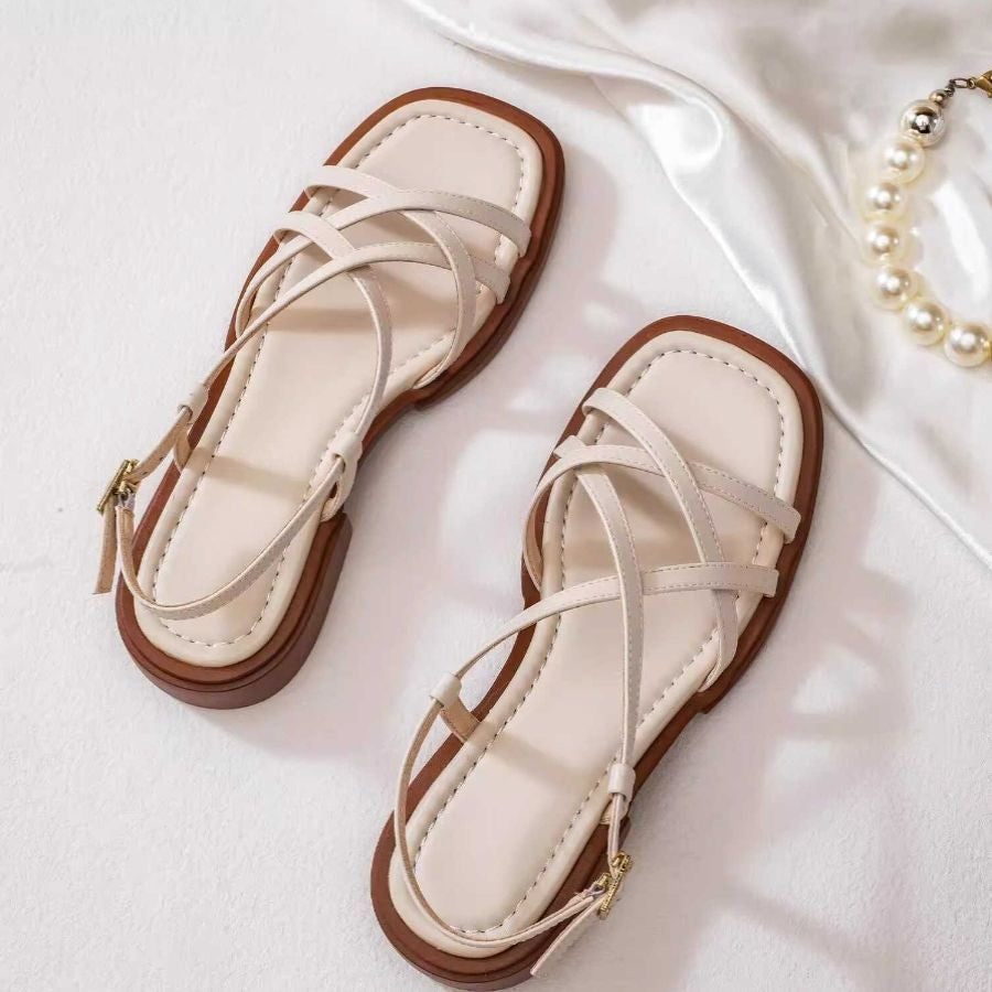 Clara Duval Flat Sandals with Cross Strap Design