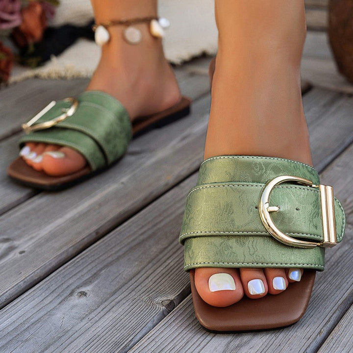 Clara Duval Flat Slide Sandals with Buckle Strap