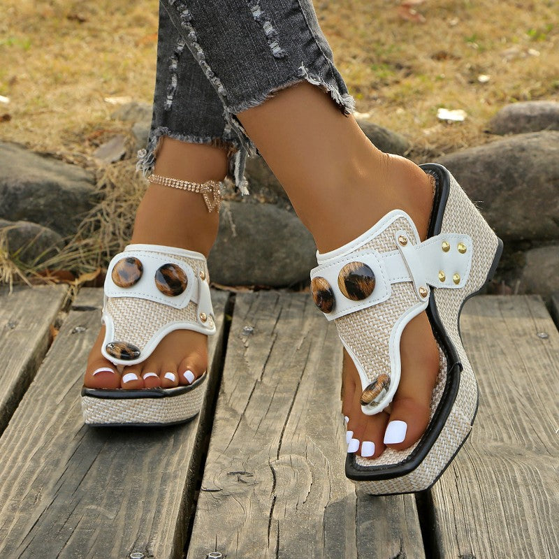 Clara Duval Platform Sandals with Decorative Buttons