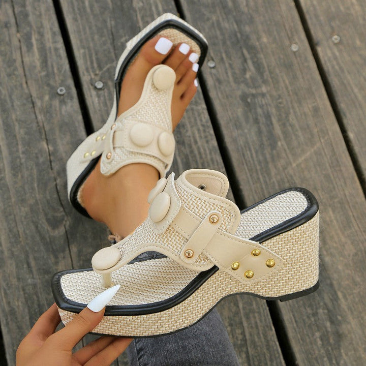 Clara Duval Platform Sandals with Decorative Buttons