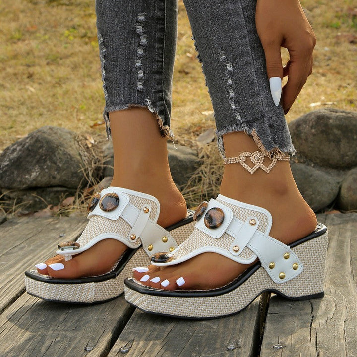 Clara Duval Platform Sandals with Decorative Buttons