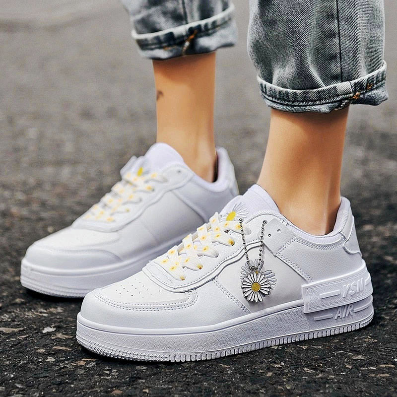 Clara Duval Floral Accent Lace-Up Sneakers