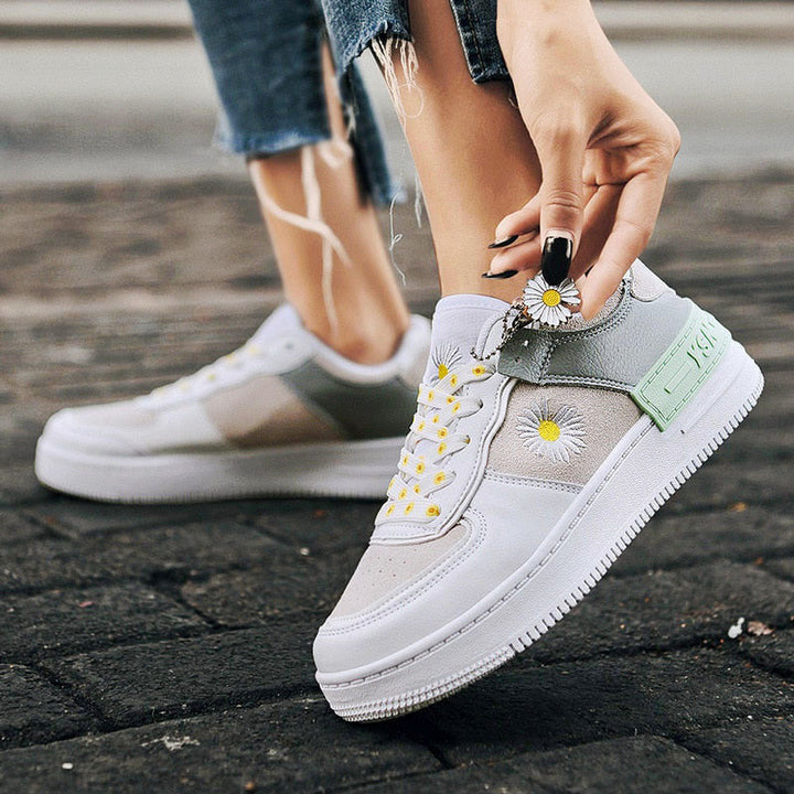 Clara Duval Floral Accent Lace-Up Sneakers
