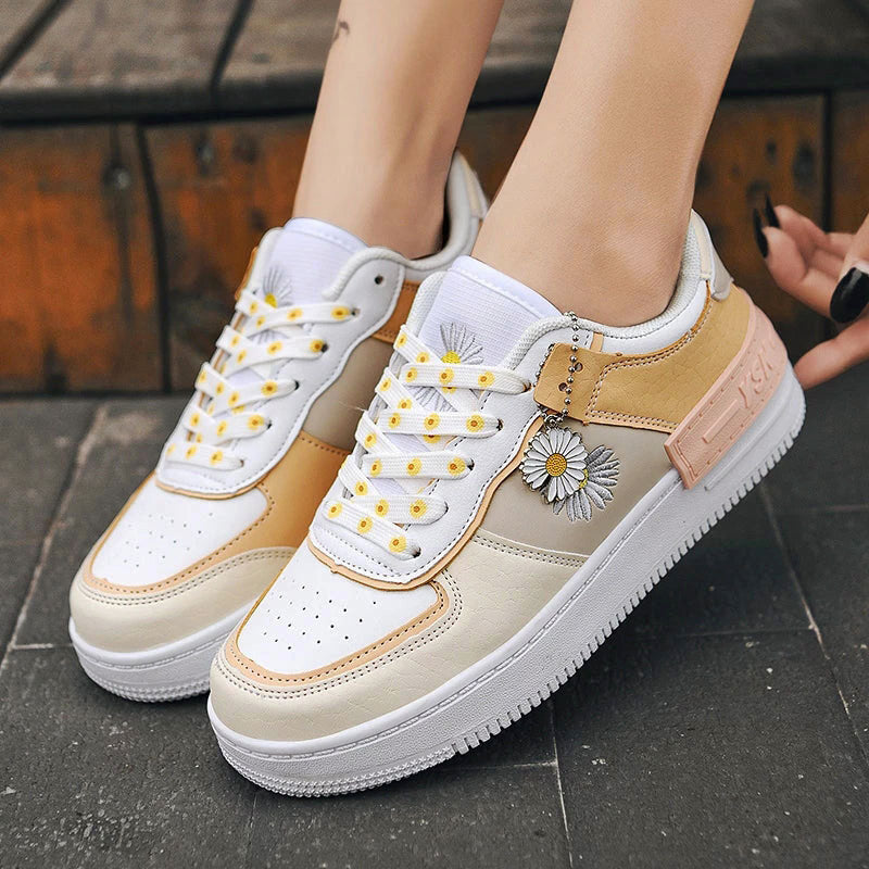 Clara Duval Floral Accent Lace-Up Sneakers