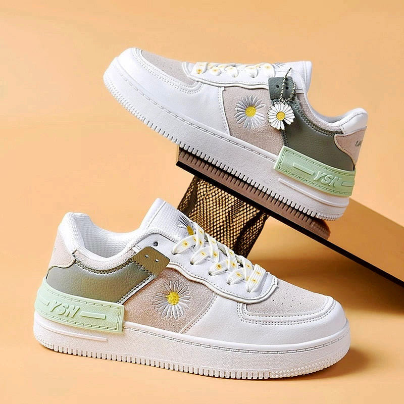 Clara Duval Floral Accent Lace-Up Sneakers