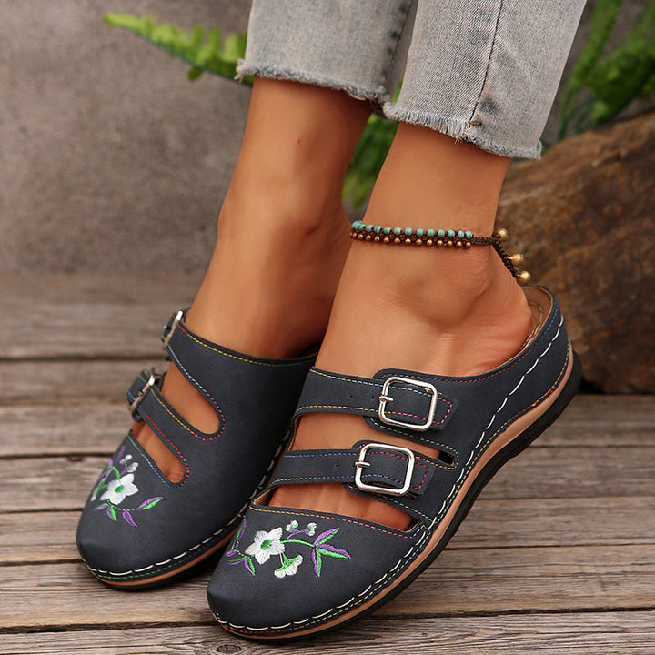 Clara Duval Floral Buckle Slip-On Shoes