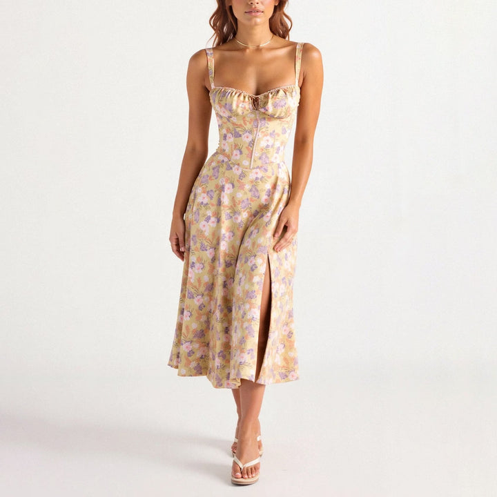 Clara Duval Floral Bustier Midi Dress