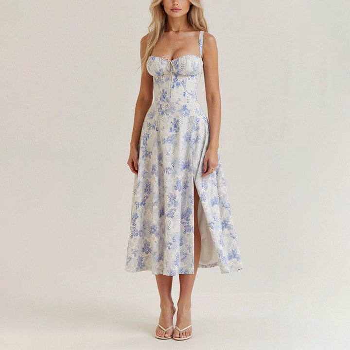 Clara Duval Floral Bustier Midi Dress