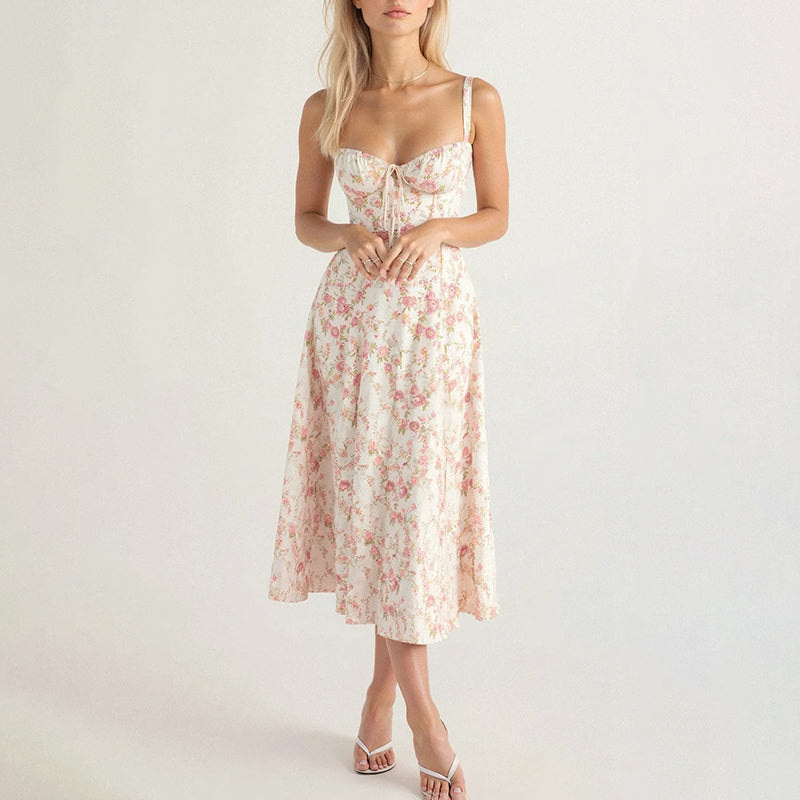 Clara Duval Floral Bustier Midi Dress