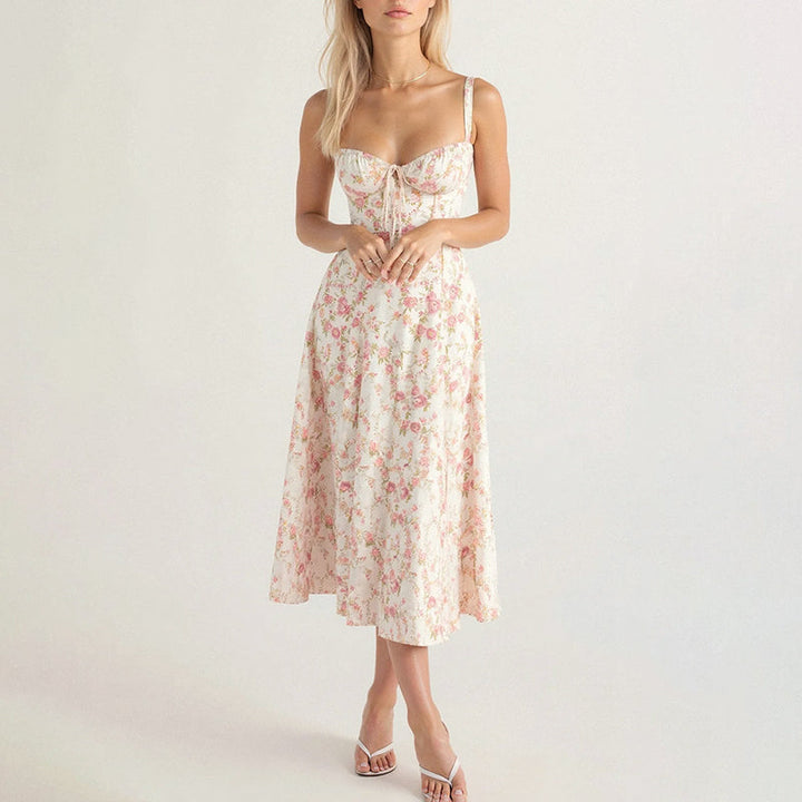 Clara Duval Floral Bustier Midi Dress