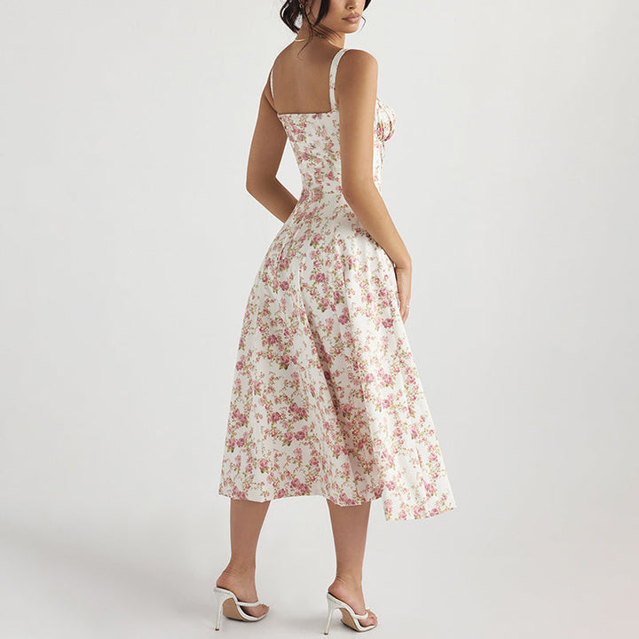 Clara Duval Floral Bustier Midi Dress