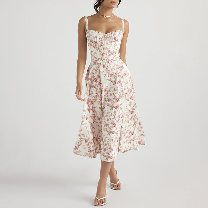 Clara Duval Floral Bustier Midi Dress