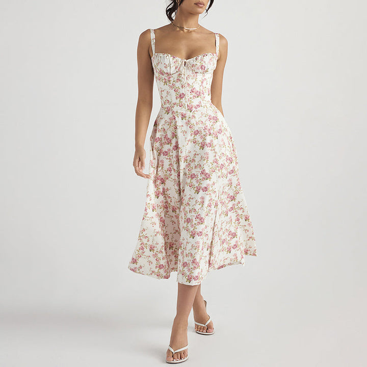 Clara Duval Floral Bustier Midi Dress