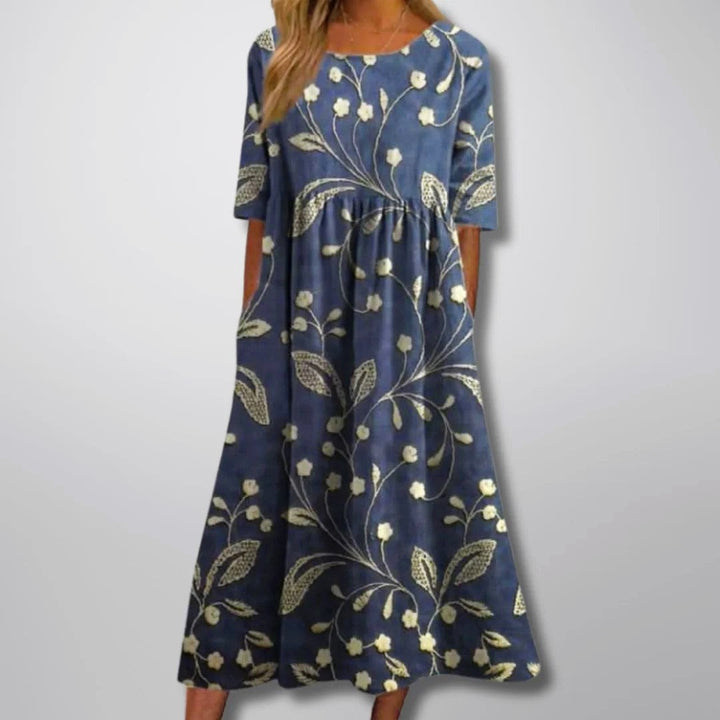 Clara Duval Floral Dress with Round Neck