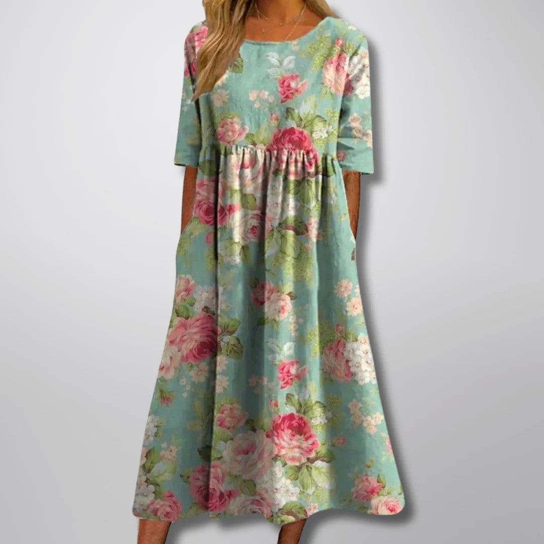 Clara Duval Floral Dress with Round Neck