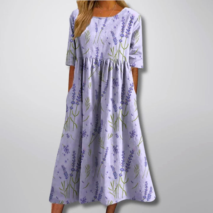 Clara Duval Floral Dress with Round Neck
