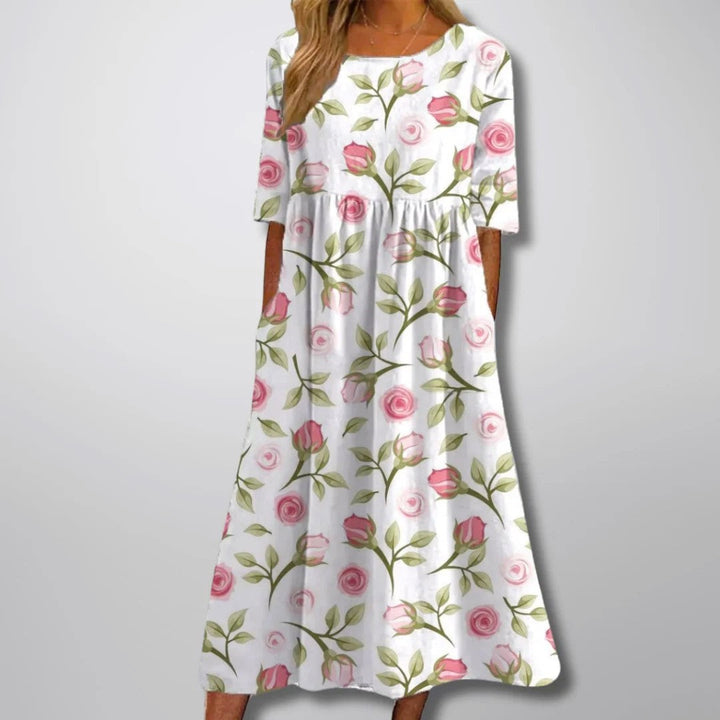 Clara Duval Floral Dress with Round Neck