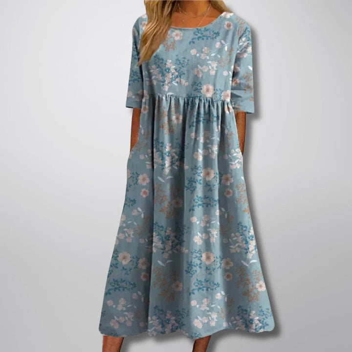 Clara Duval Floral Dress with Round Neck