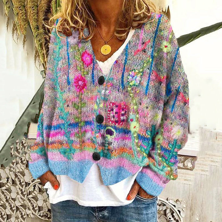 Clara Duval Floral Knit Button Cardigan