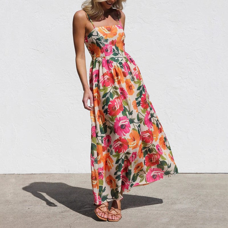 Clara Duval Floral Maxi Dress with Gathered Waist