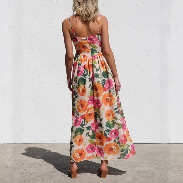 Clara Duval Floral Maxi Dress with Gathered Waist
