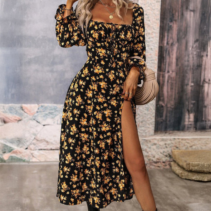 Clara Duval Floral Midi Dress with Side Slit