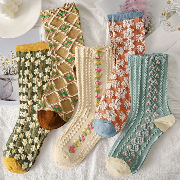 Clara Duval Floral Pattern Crew Socks Set