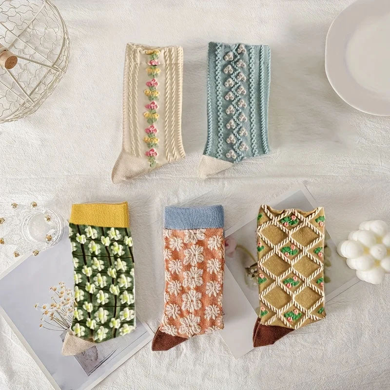 Clara Duval Floral Pattern Crew Socks Set