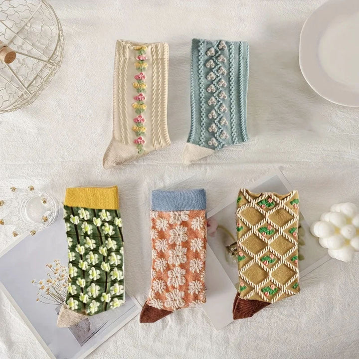 Clara Duval Floral Pattern Crew Socks Set